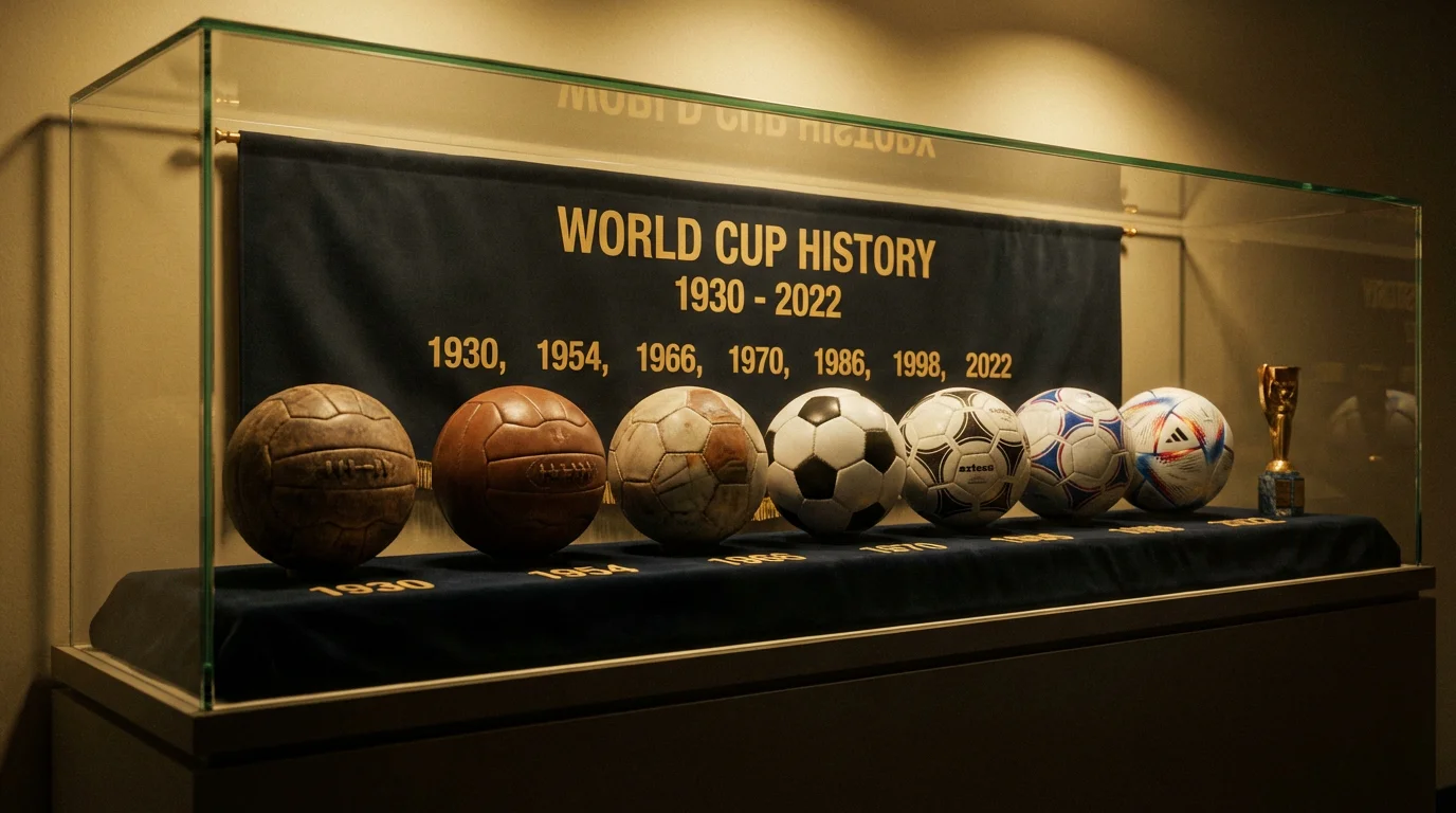 Historische WM-Statistiken seit 1930 mit Trophäen-Symbolen und Datenvisualisierungen der Turniergeschichte