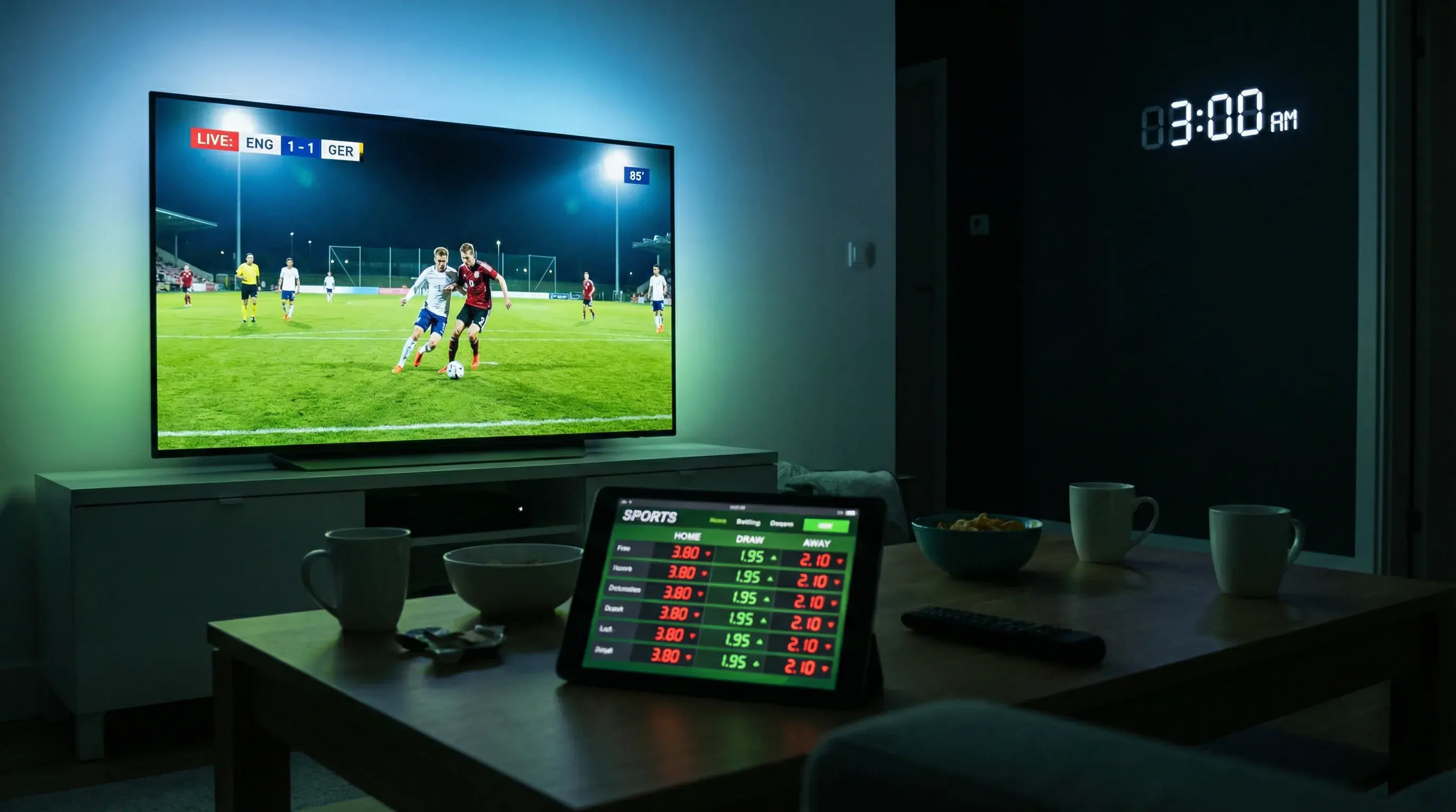 Live-Wettbildschirm mit laufendem WM-Spiel und sich ändernden Dezimalquoten in Echtzeit